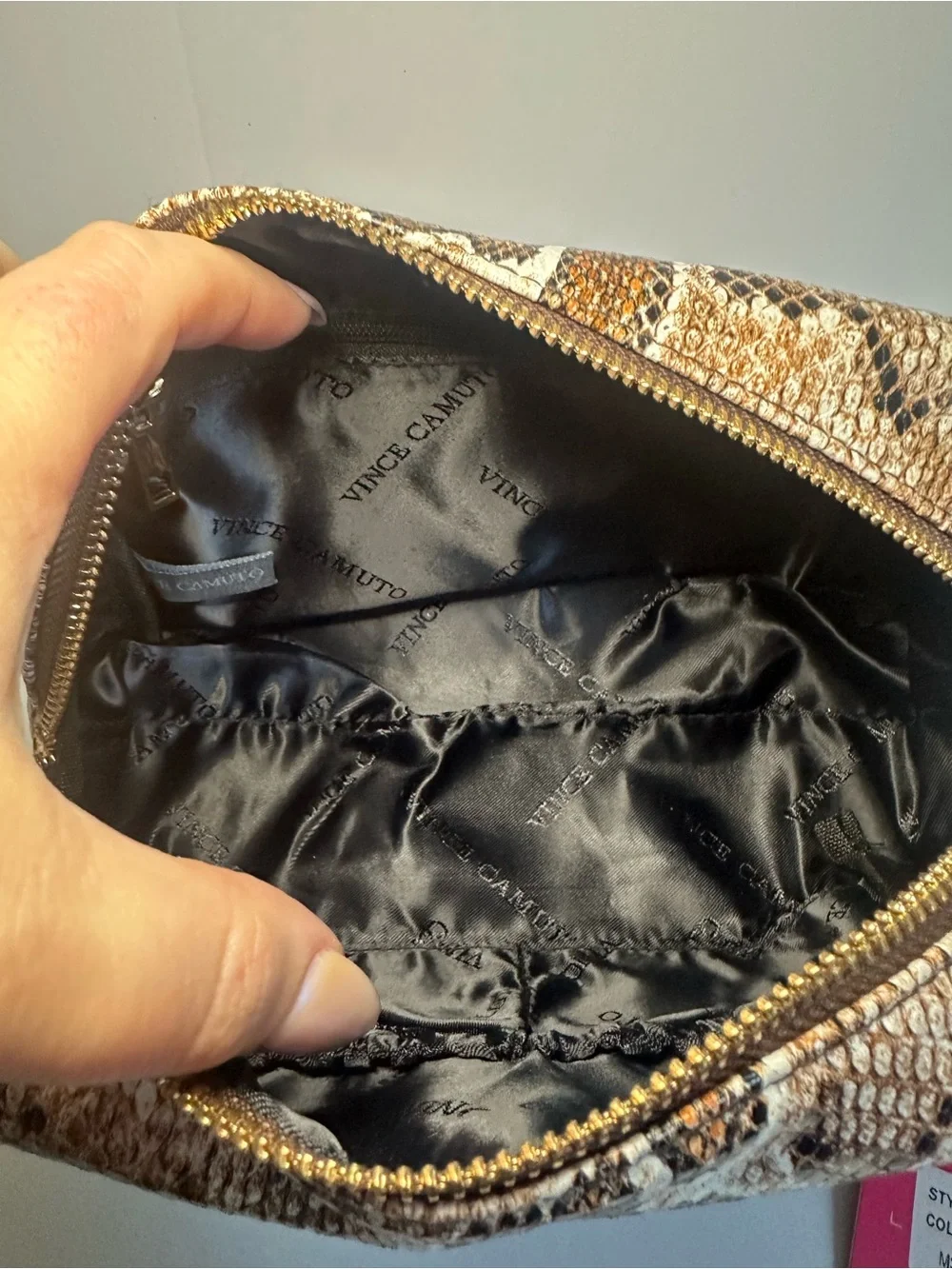Vince Camuto New Snakeskin Print Cosmetic Makeup Travel Bag